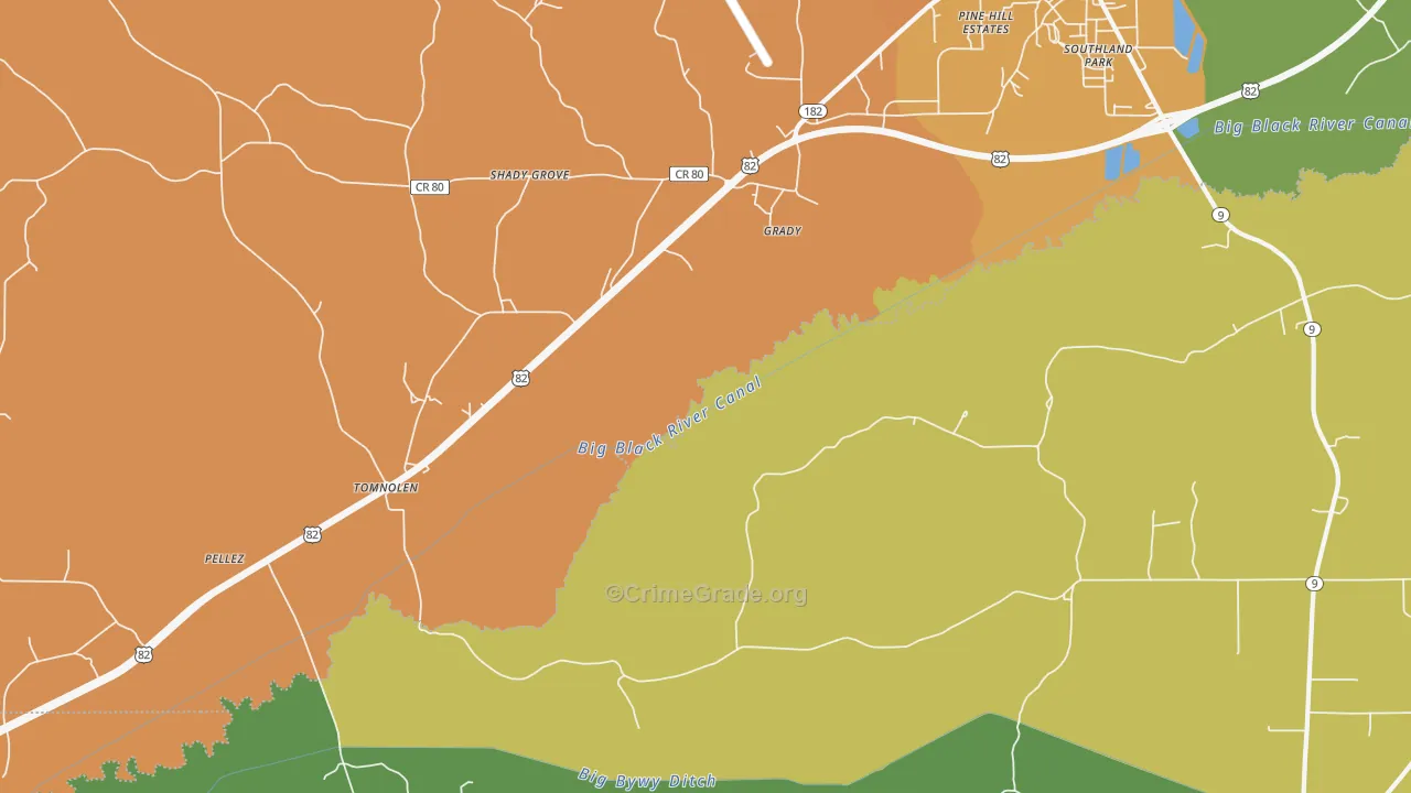 Grady, MS Map of Murder Rates
