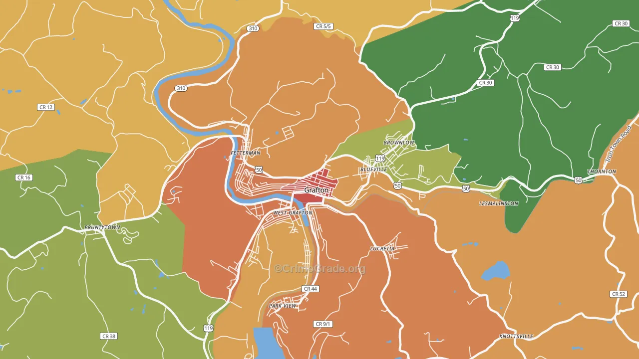 Grafton, WV Map of Murder Rates