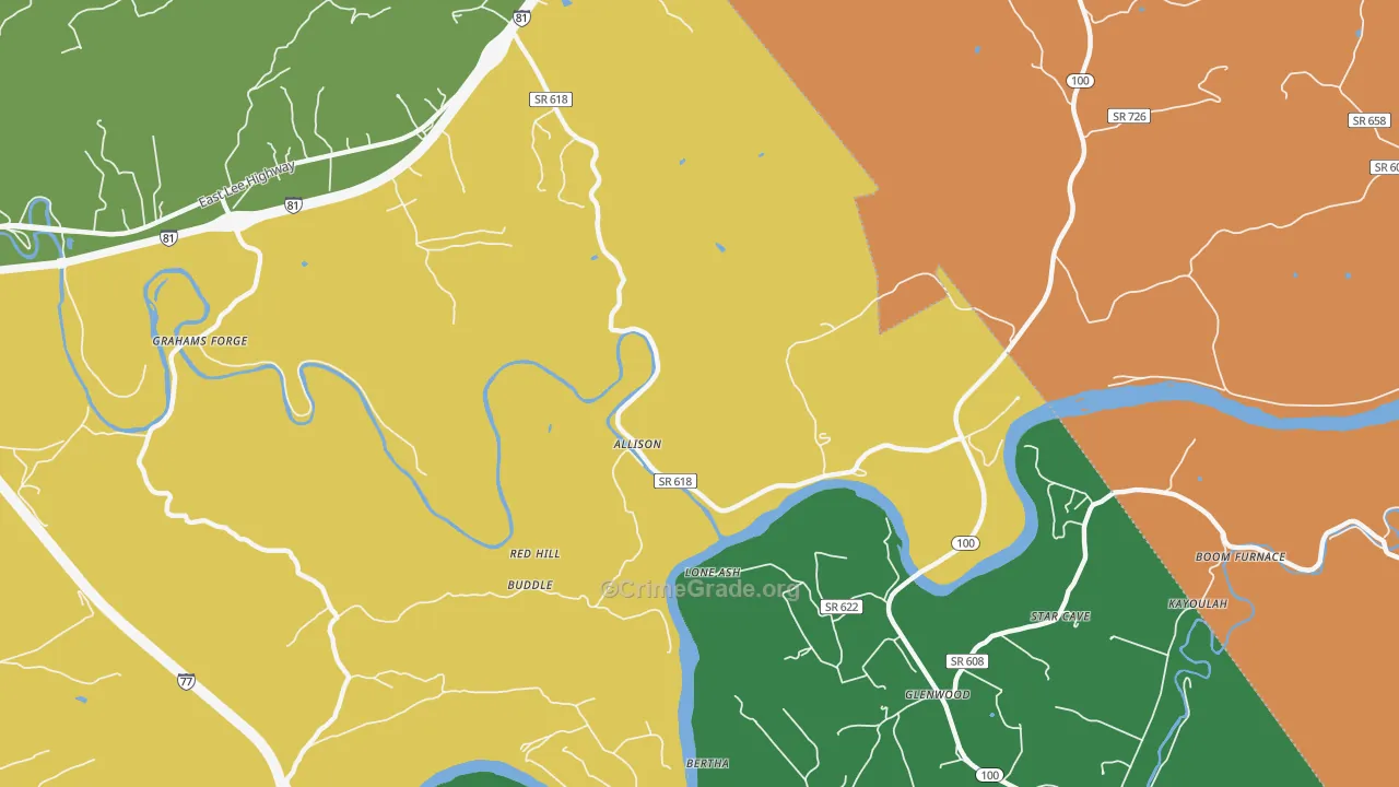 Grahams Forge, VA Map of Murder Rates