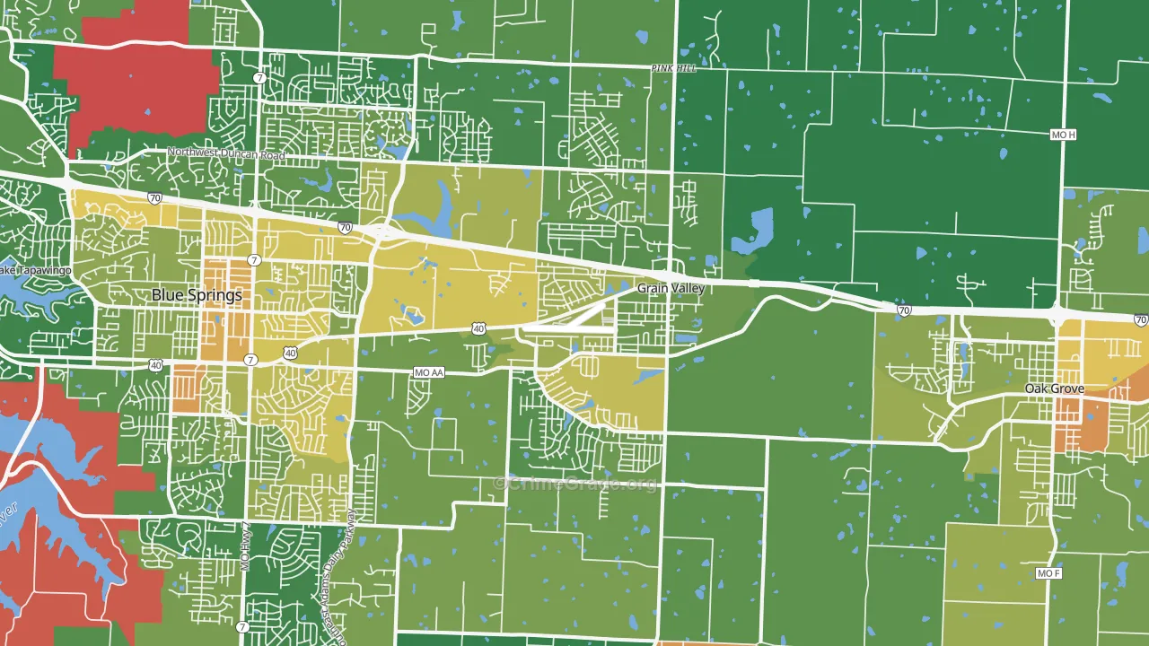 Grain Valley, MO Map of Murder Rates