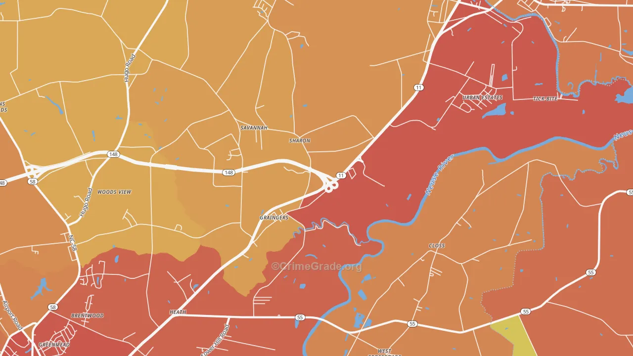 Graingers, NC Map of Murder Rates