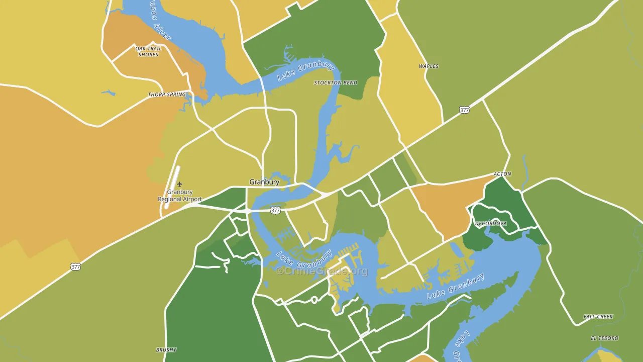 Granbury, TX Map of Murder Rates