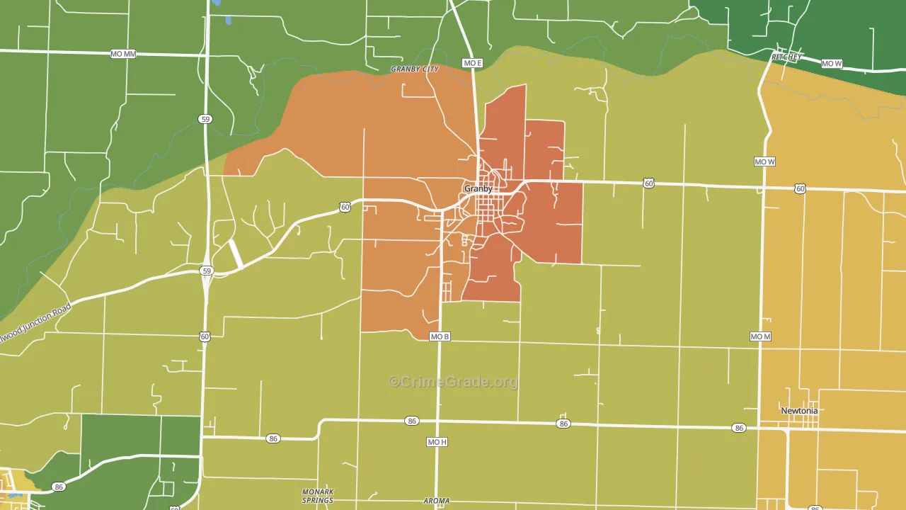 Granby, MO Map of Murder Rates
