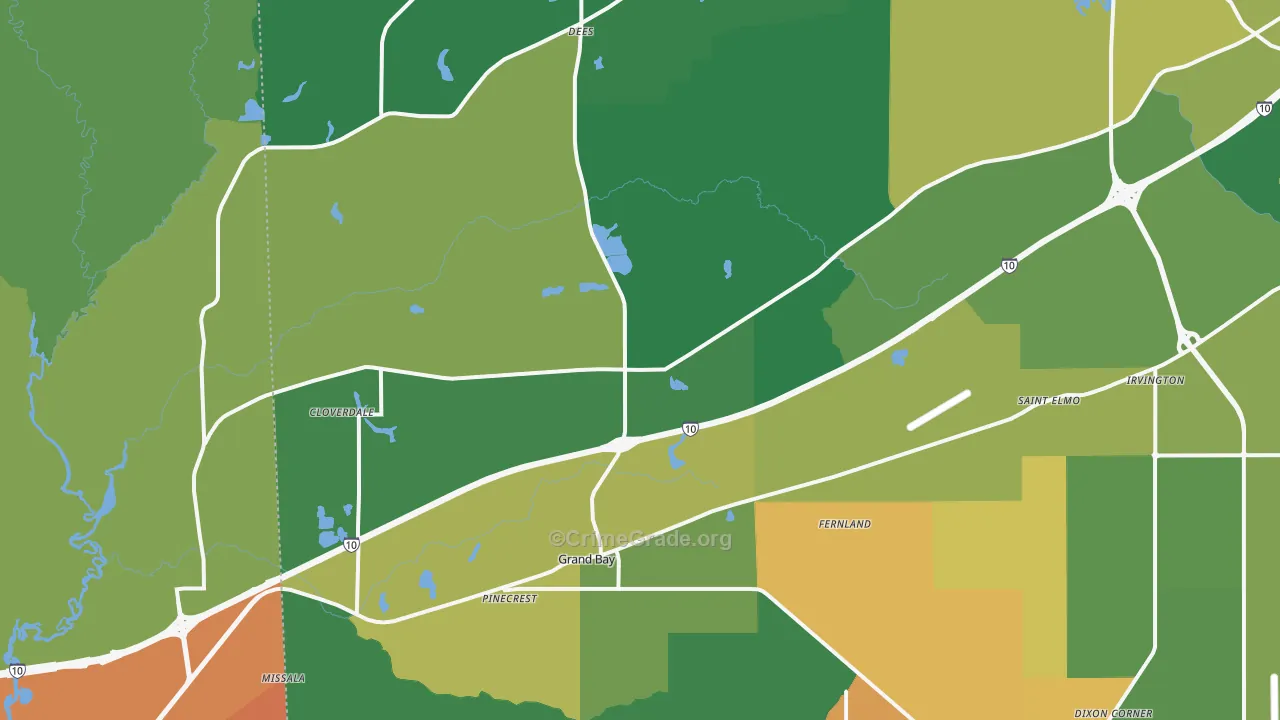 Grand Bay, AL Map of Murder Rates