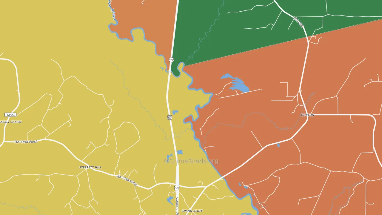 Grand Bluff, TX Map of Murder Rates