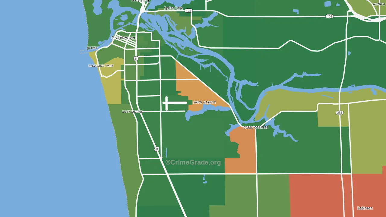 Grand Haven, MI Map of Murder Rates
