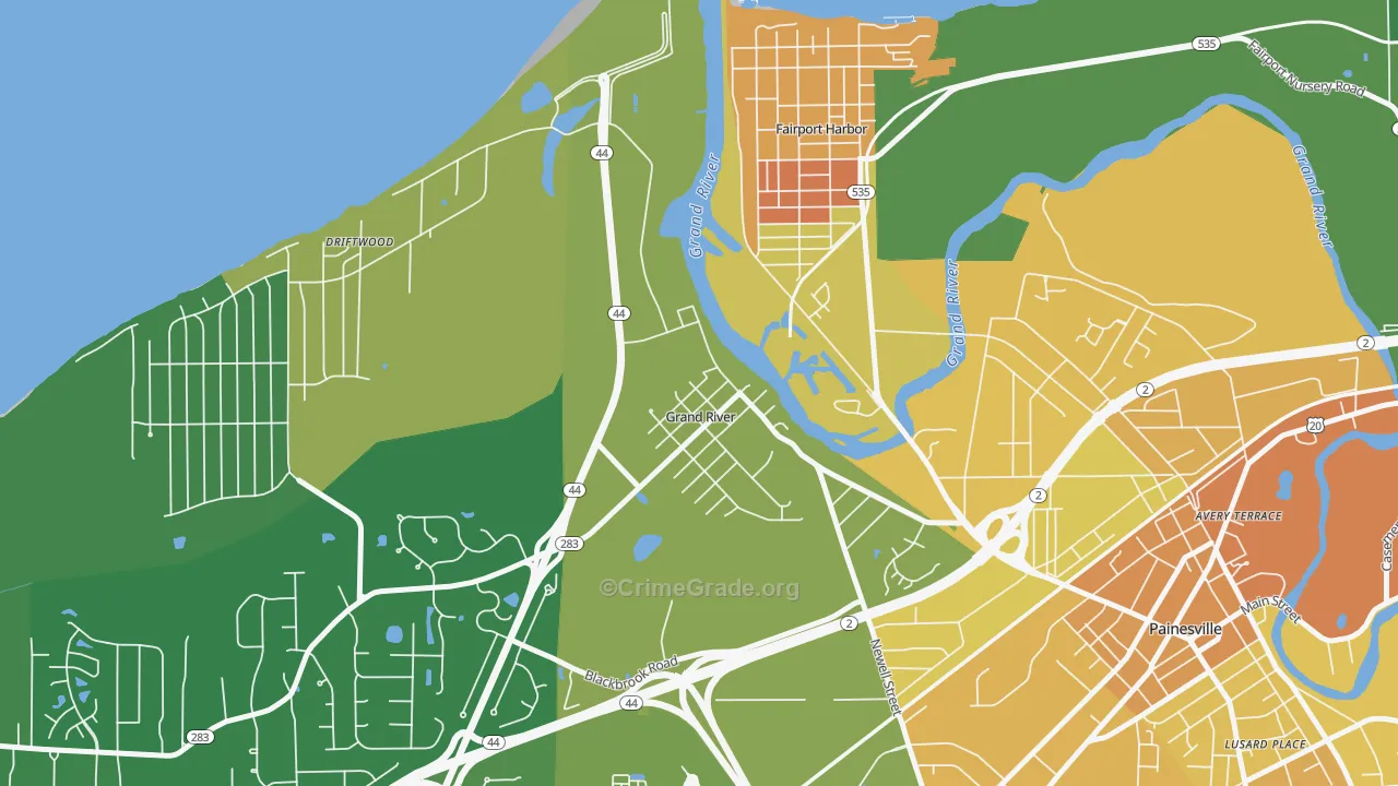 Grand River, OH Map of Murder Rates