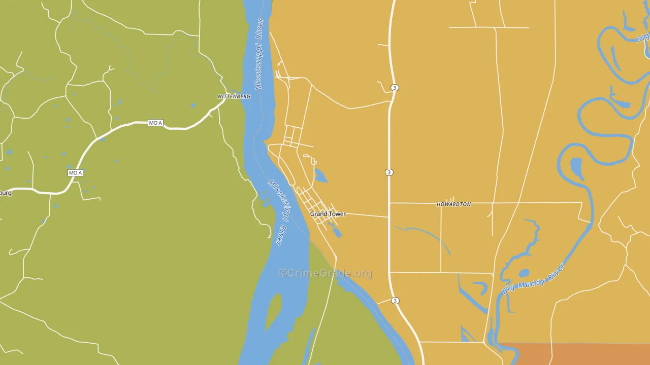Grand Tower, IL Map of Murder Rates