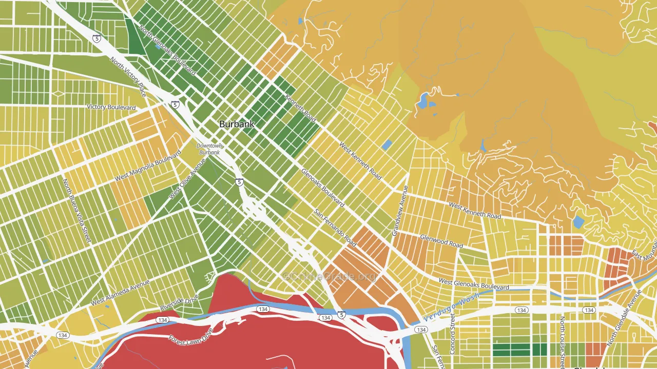 Grandview, Glendale, CA Map of Murder Rates