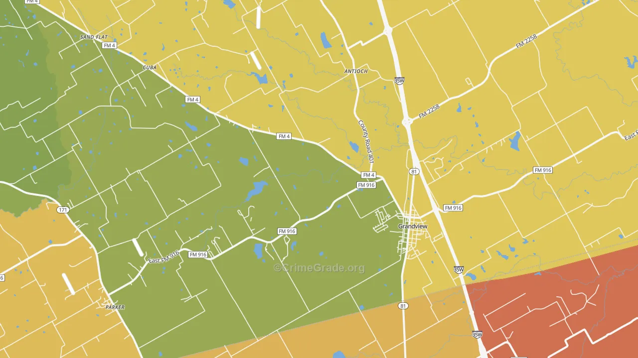 Grandview, TX Map of Murder Rates