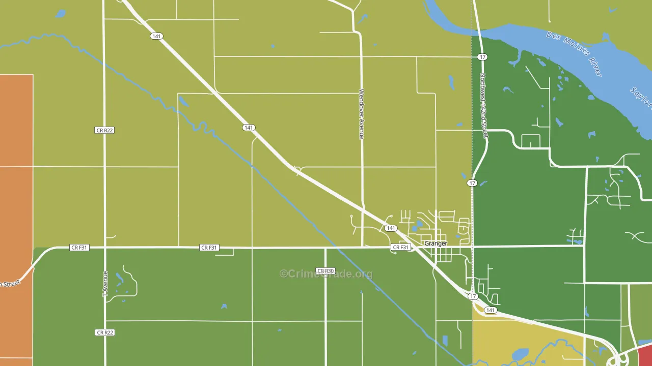 Granger Homesteads, IA Map of Murder Rates