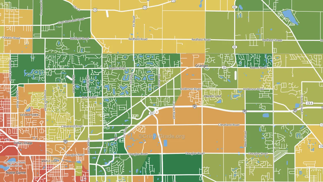 Granger, IN Map of Murder Rates