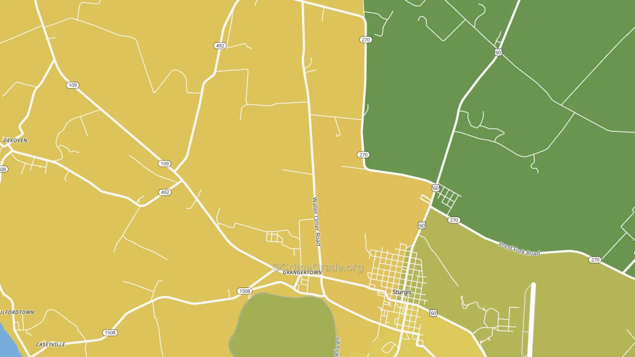Grangertown, KY Map of Murder Rates