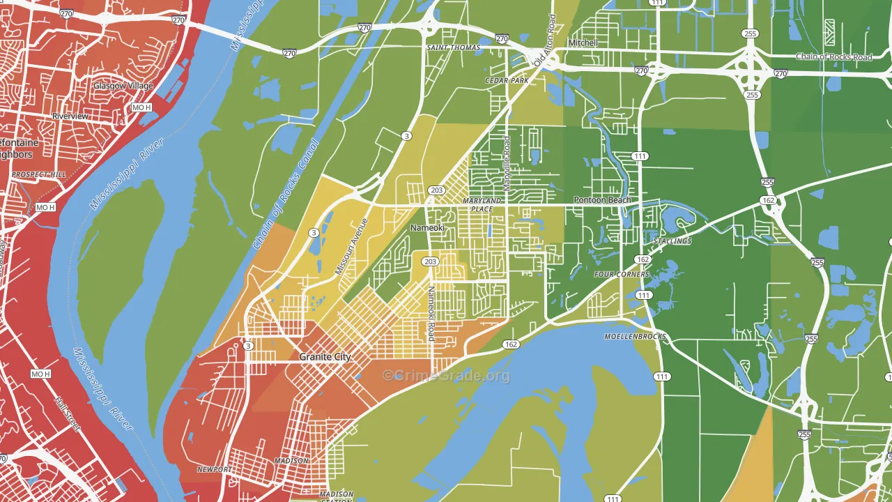 Granite City, IL Map of Murder Rates