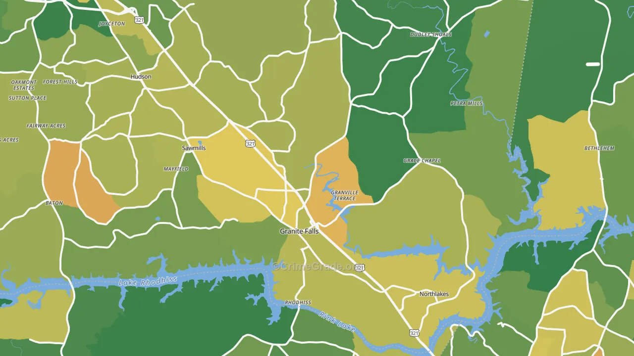 Granite Falls, NC Map of Murder Rates