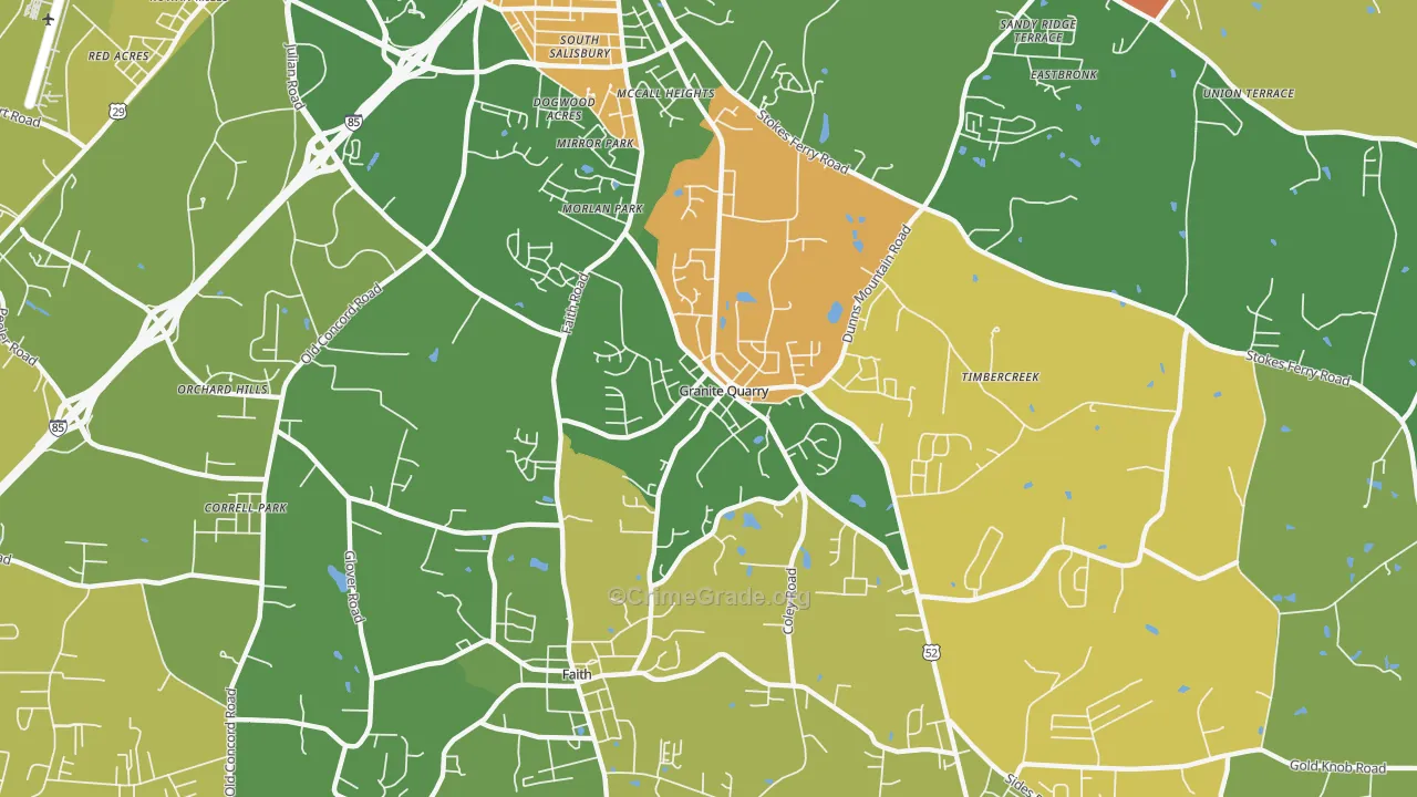 Granite Quarry, NC Map of Murder Rates