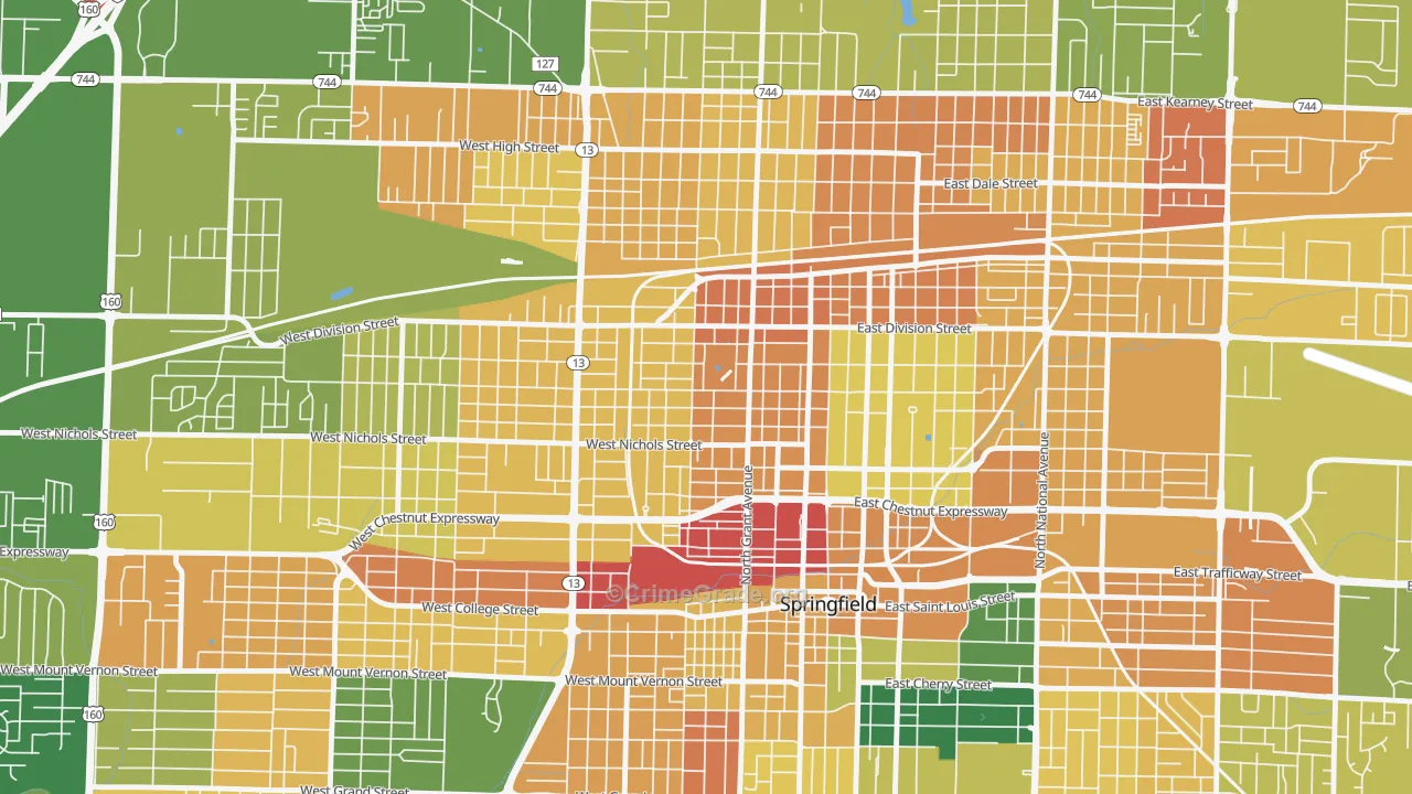 Grant Beach, Springfield, MO Map of Murder Rates
