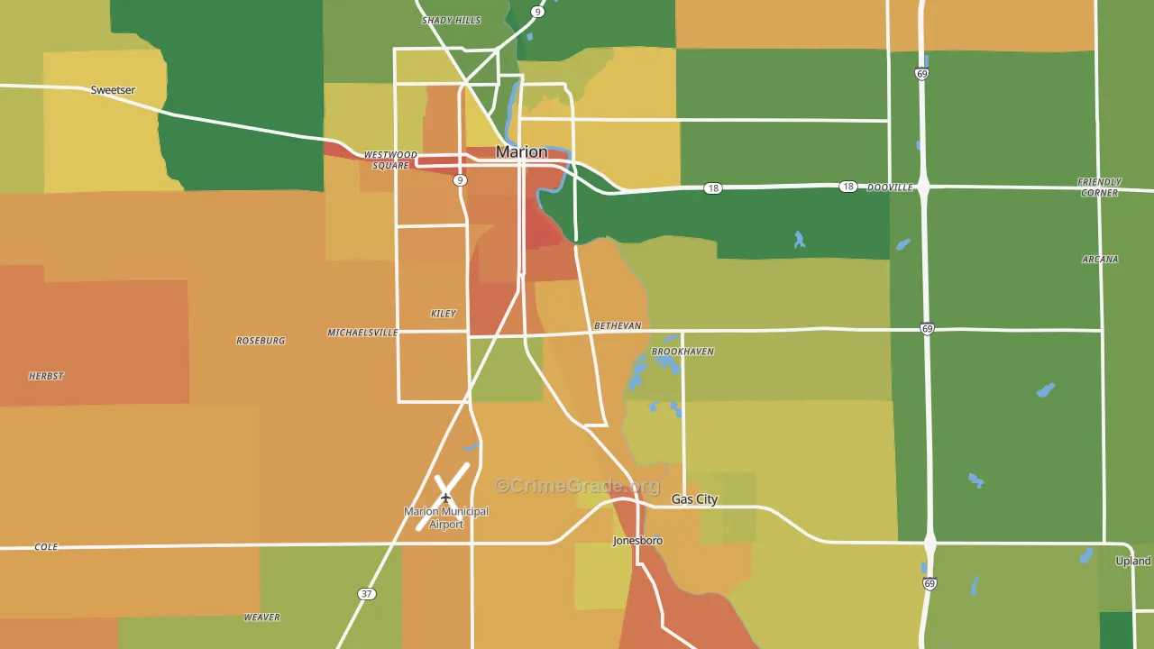 Grant County, IN Map of Murder Rates