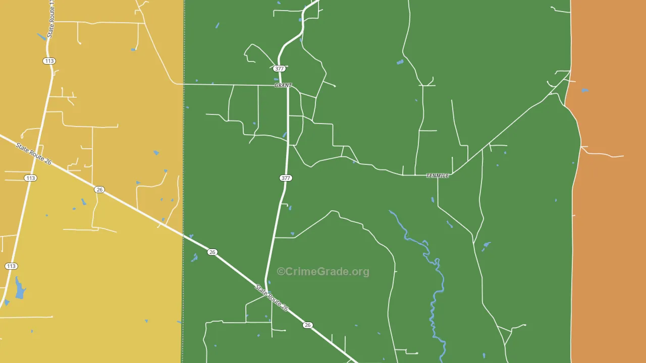 Grant, LA Map of Murder Rates