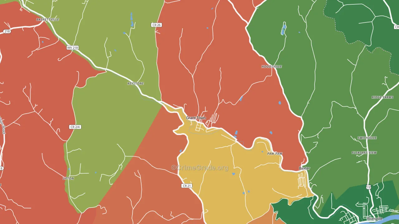 Grant Town, WV Map of Murder Rates