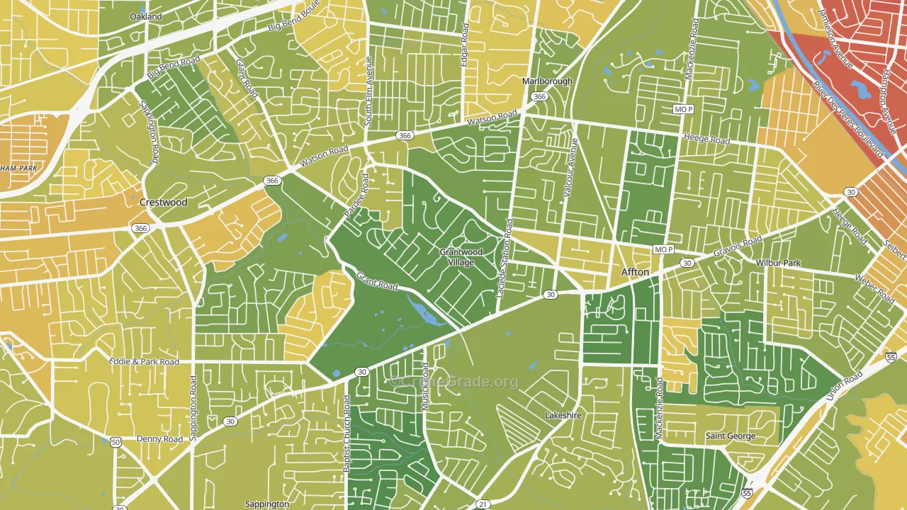 Grantwood Village, MO Map of Murder Rates
