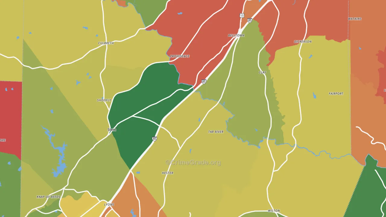 Granville County, NC Map of Murder Rates