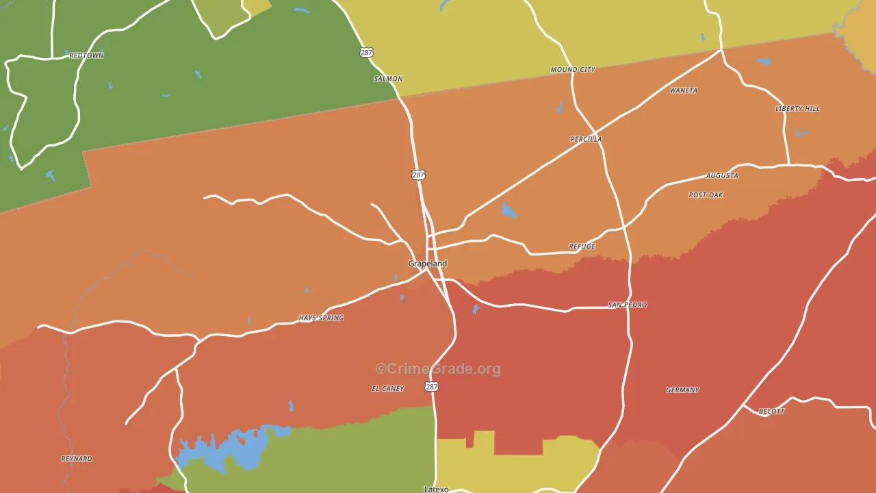Grapeland, TX Map of Murder Rates