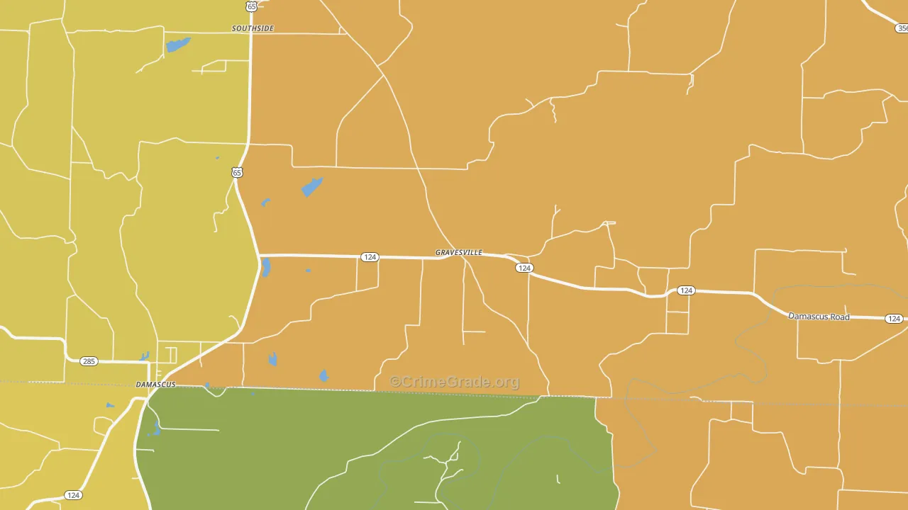 Gravesville, AR Map of Murder Rates