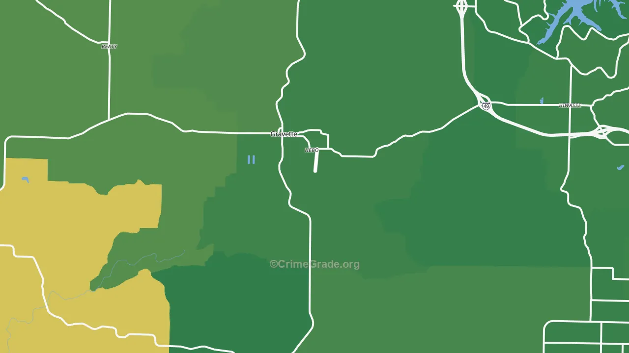 Gravette, AR Map of Murder Rates