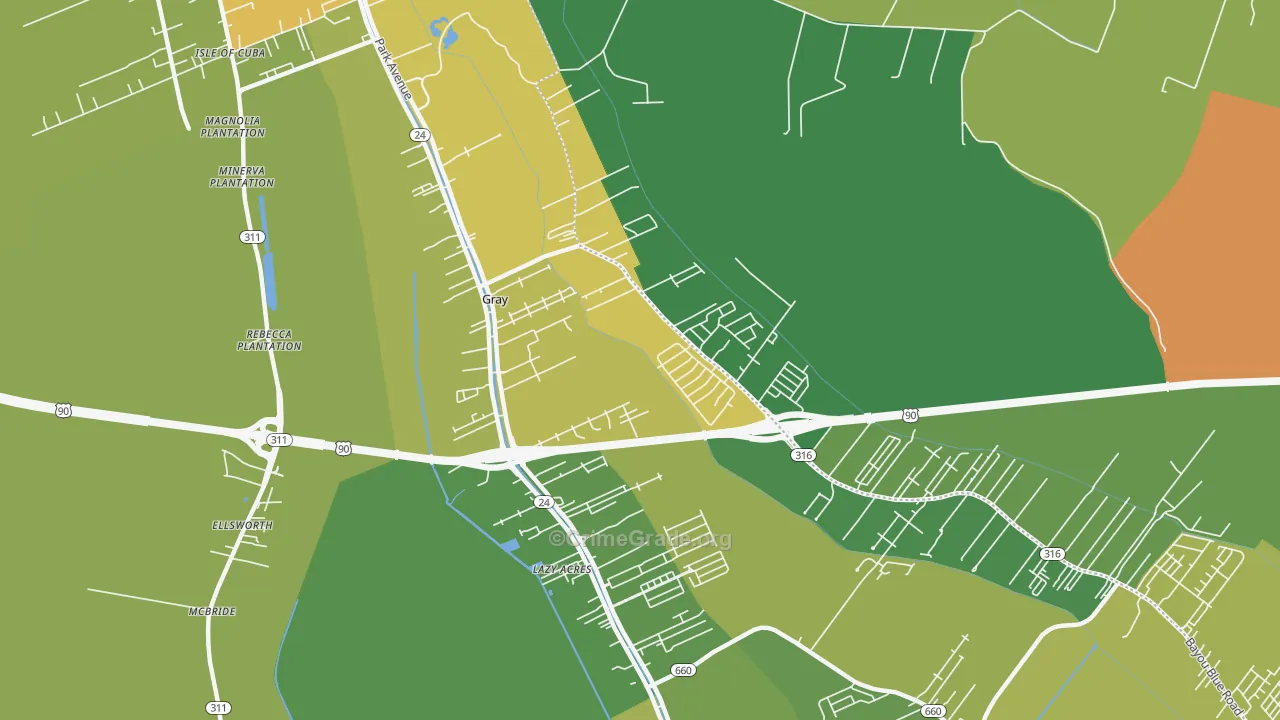 Gray, LA Map of Murder Rates