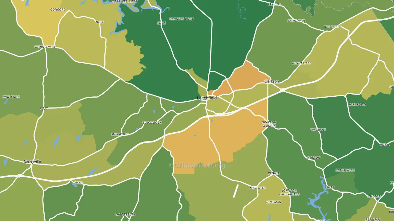 Grayson County, KY Map of Murder Rates