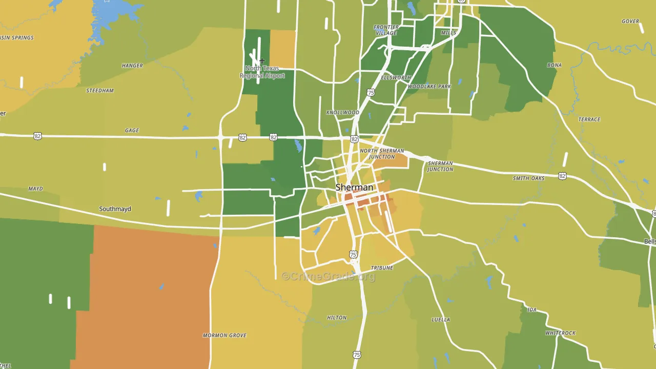 Grayson County, TX Map of Murder Rates