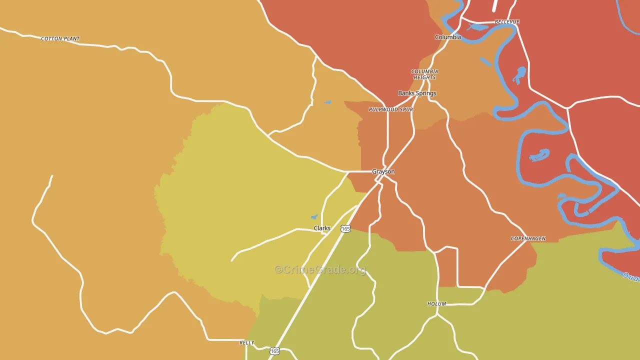 Grayson, LA Map of Murder Rates