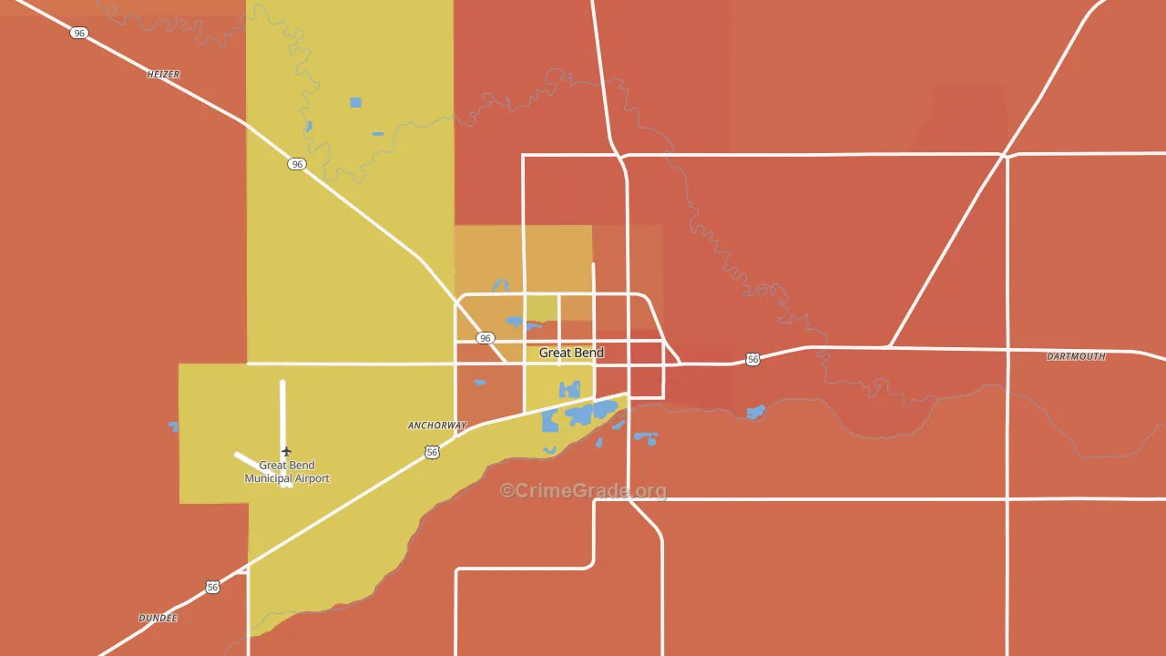 Great Bend, KS Map of Murder Rates