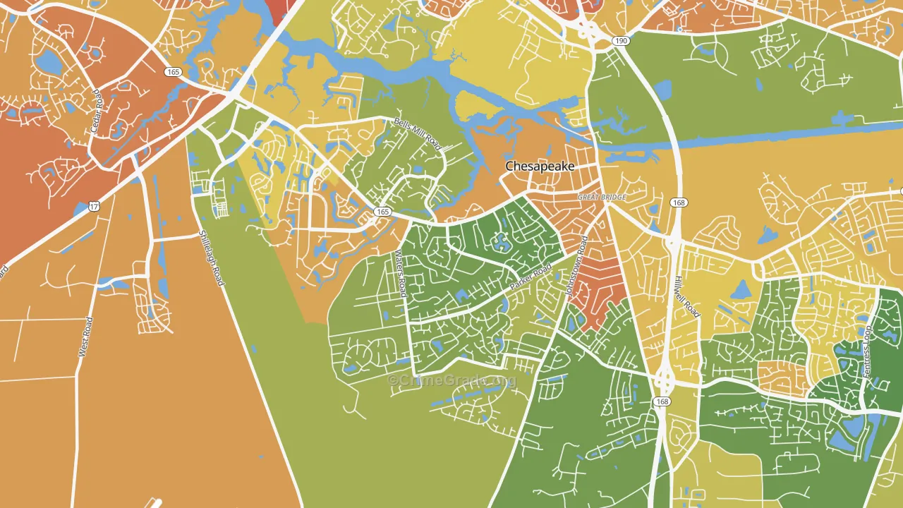 Great Bridge, Chesapeake, VA Map of Murder Rates