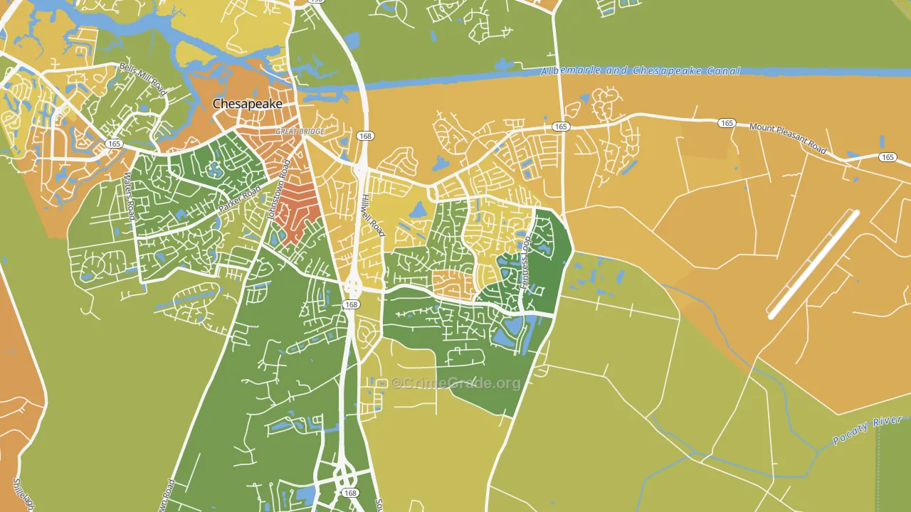 Great Bridge East, Chesapeake, VA Map of Murder Rates
