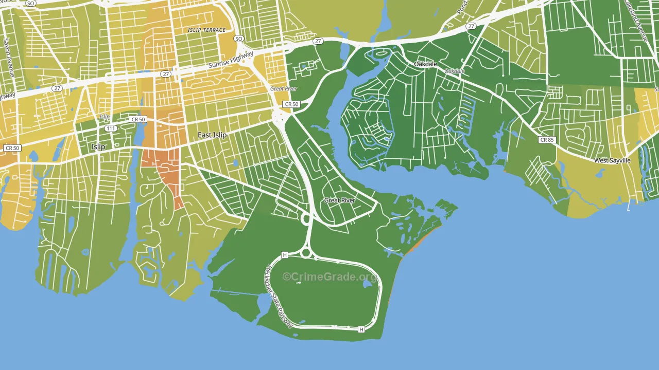 Great River, NY Map of Murder Rates