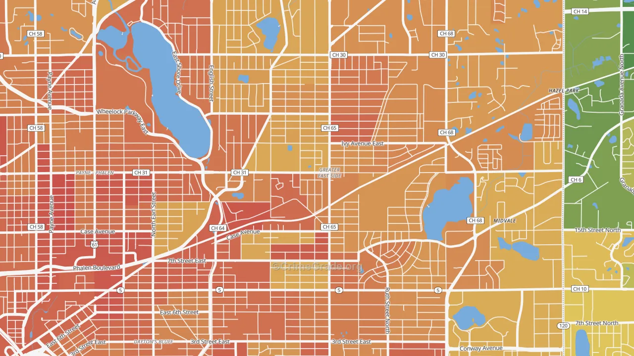 Greater Eastside, St. Paul, MN Map of Murder Rates