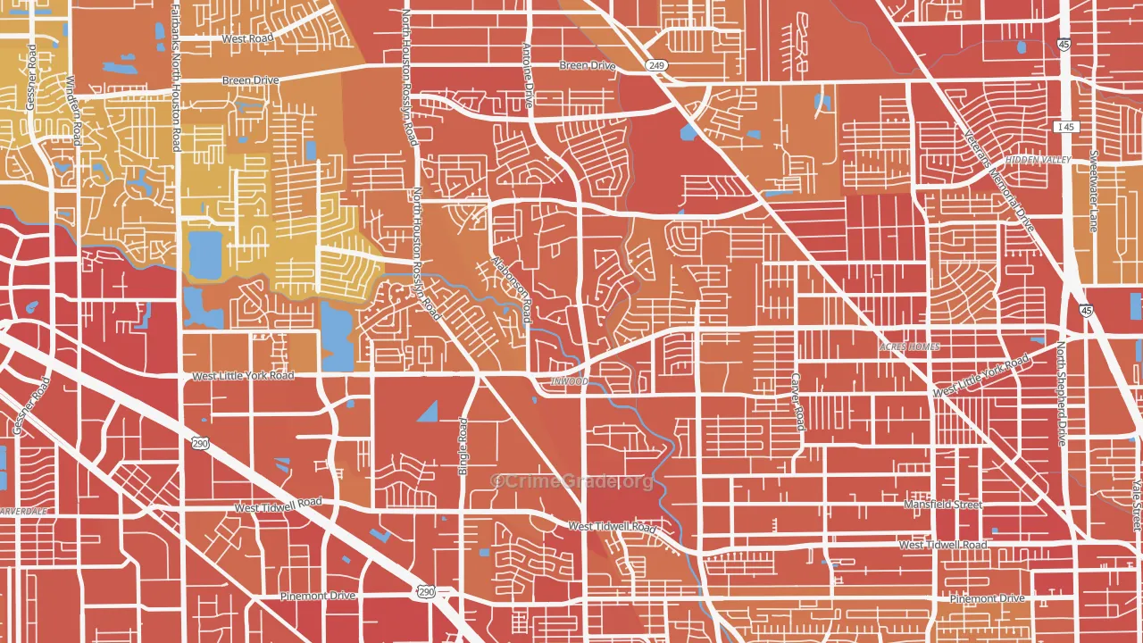 Greater Inwood, Houston, TX Map of Murder Rates