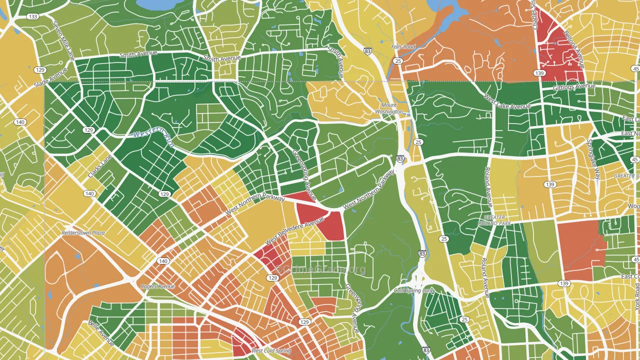 Greater Mount Washington, Baltimore, MD Map of Murder Rates