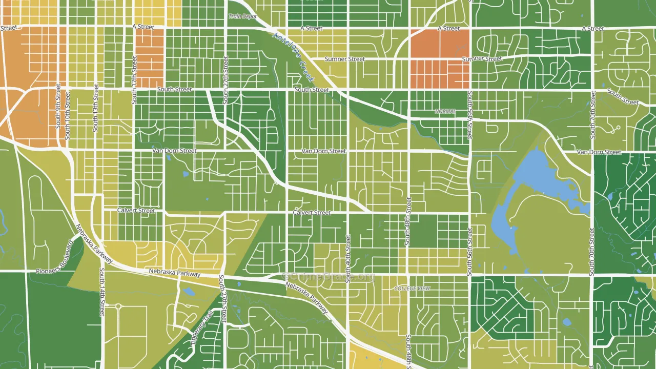 Greater South, Lincoln, NE Map of Murder Rates