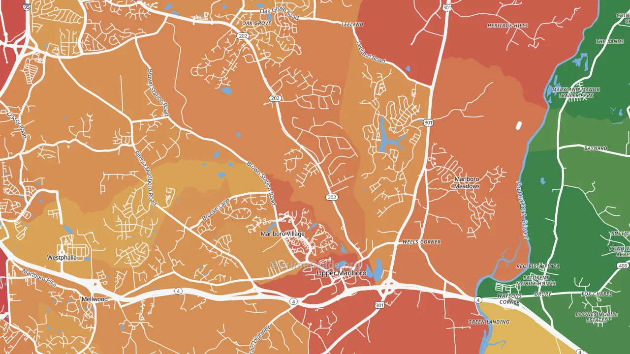 Greater Upper Marlboro, Brock Hall, MD Map of Murder Rates