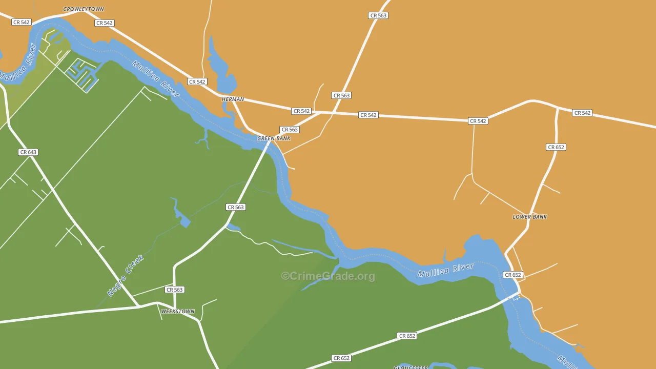 Green Bank, NJ Map of Murder Rates