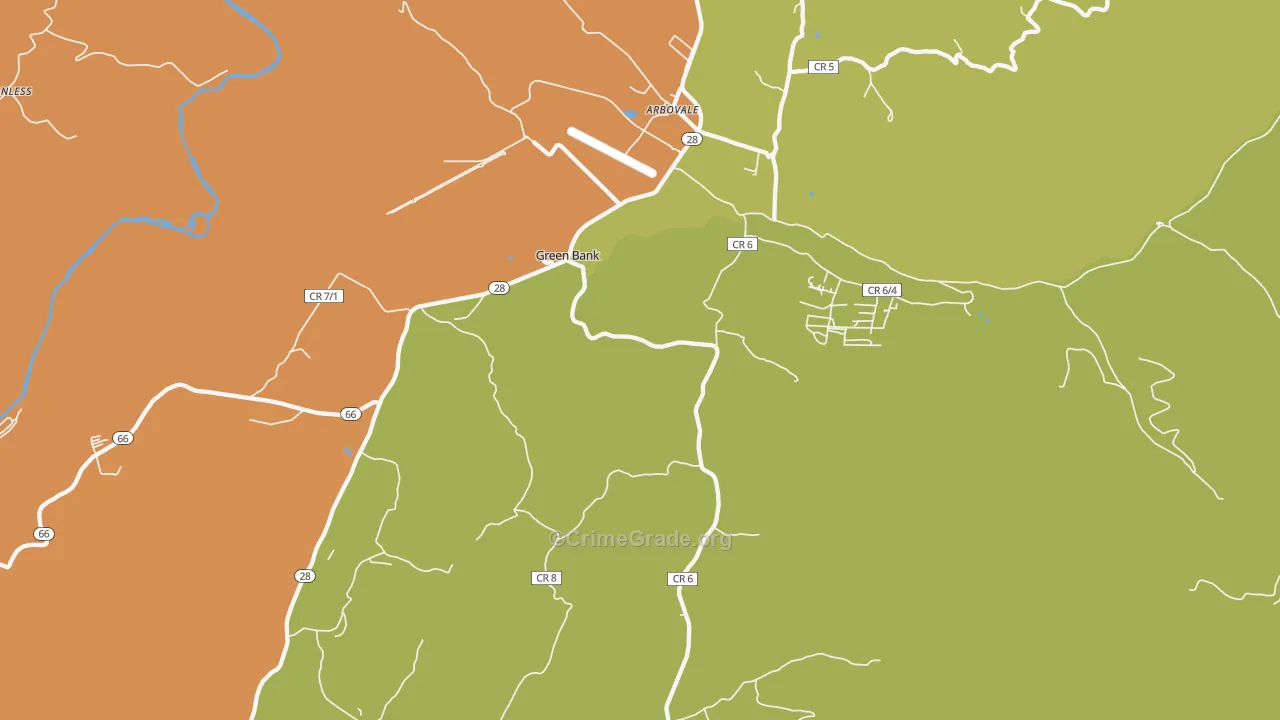 Green Bank, WV Map of Murder Rates