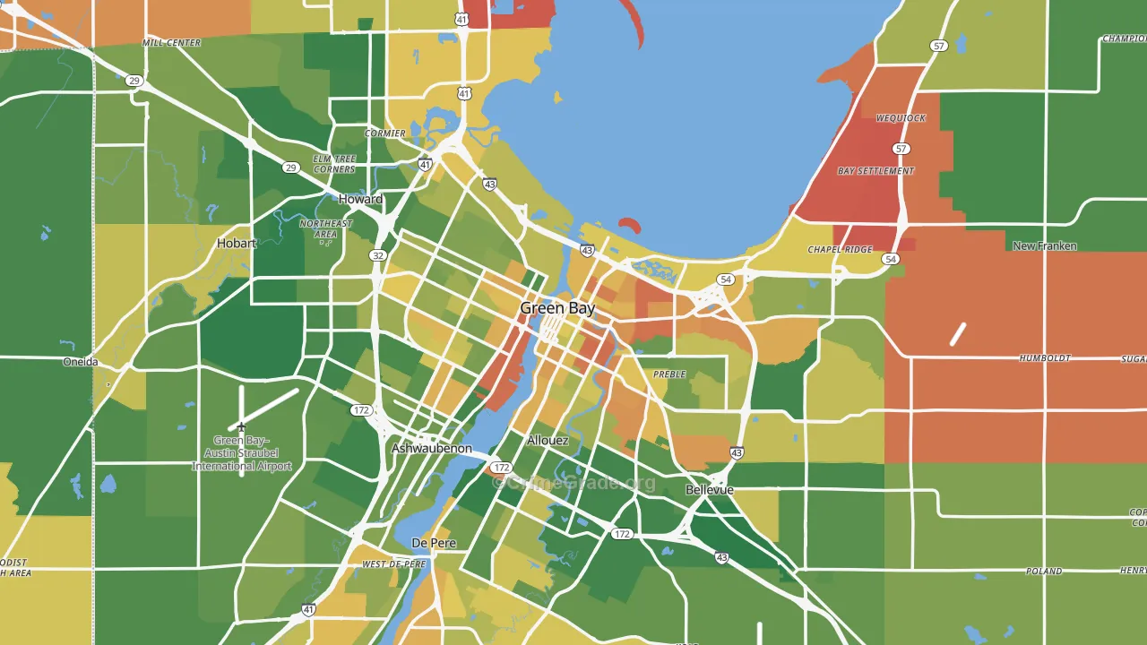 Green Bay, WI Map of Murder Rates