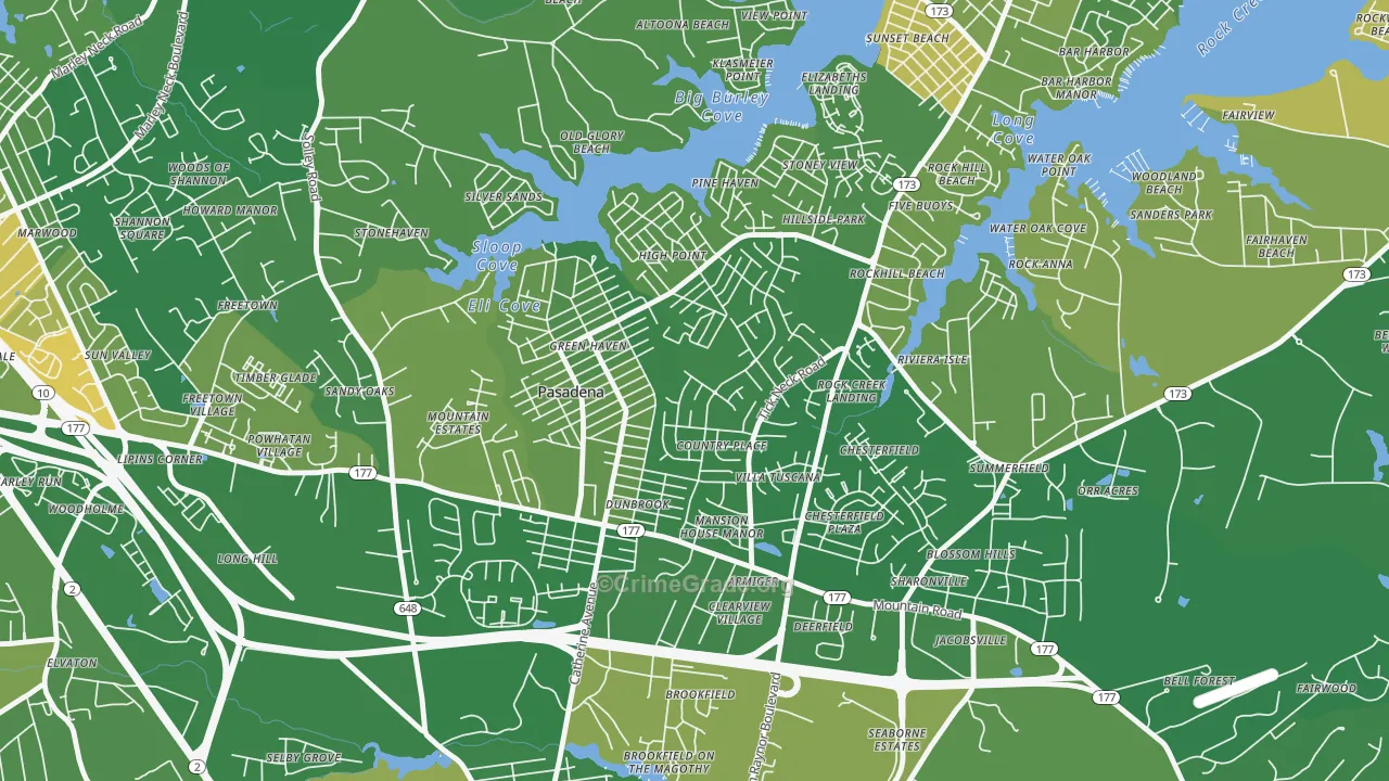 Green Haven, Pasadena, MD Map of Murder Rates