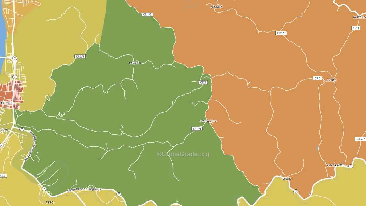 Green Hill, WV Map of Murder Rates