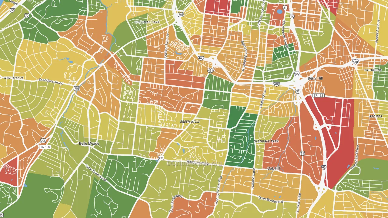 Green Hills, Nashville, TN Map of Murder Rates