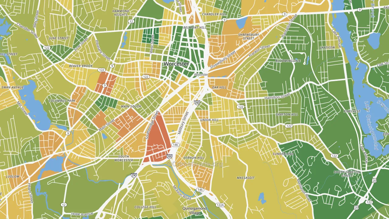 Green Island, Worcester, MA Map of Murder Rates