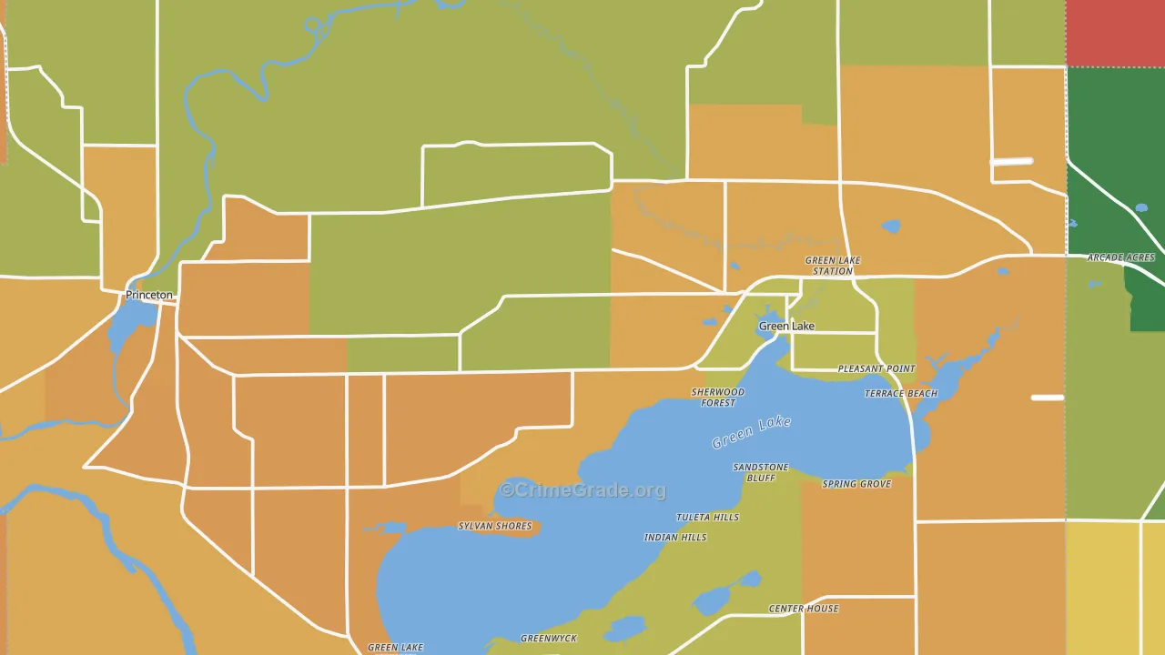 Green Lake County, WI Map of Murder Rates